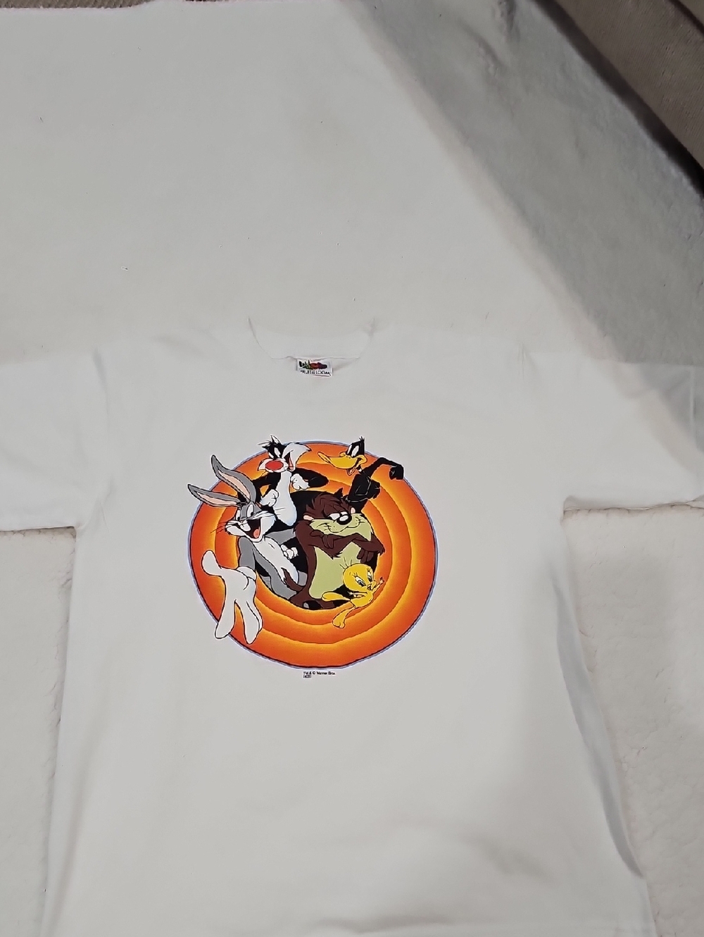 Vintage Fruit of the Loom White Kids Tee with Looney Tunes Orange Target Graphic